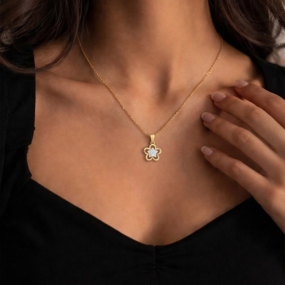 Gold & Diamond Floral Pendant Set KRC40613