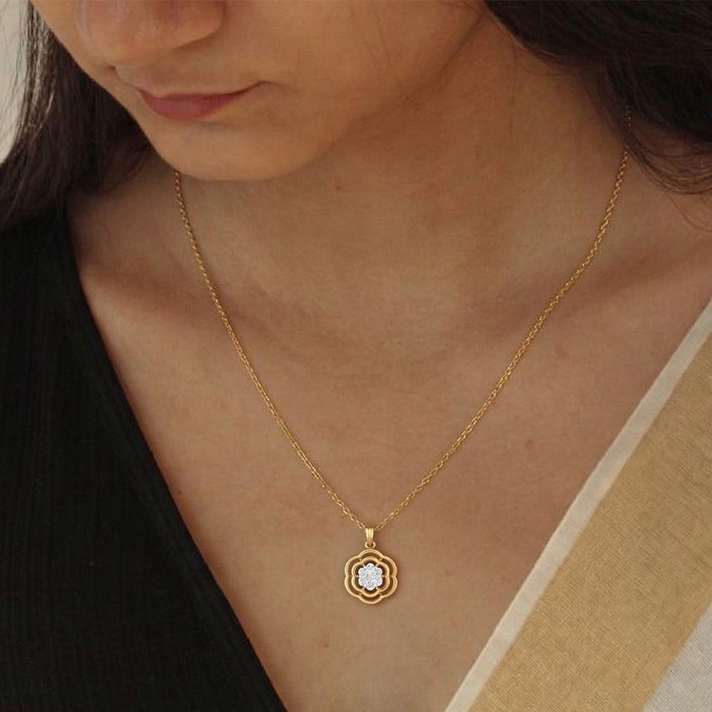 Gold & Diamond Floral Pendant Set KRC40611