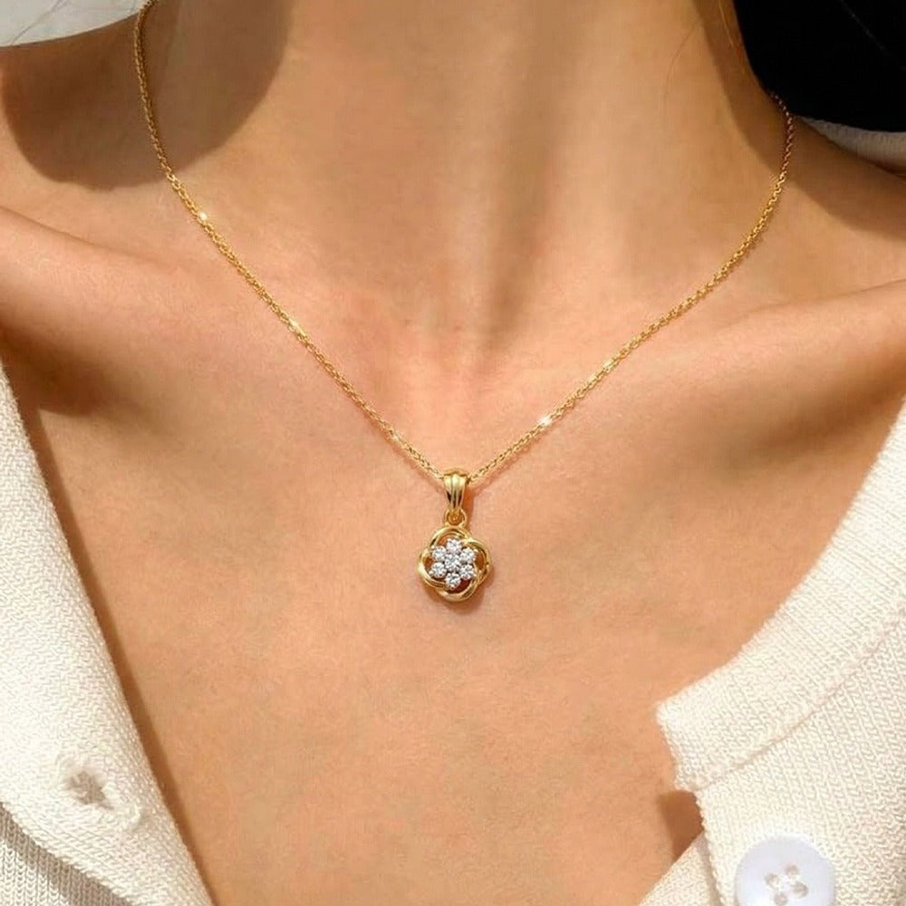 Gold & Diamond Floral Pendant Set KRC40607