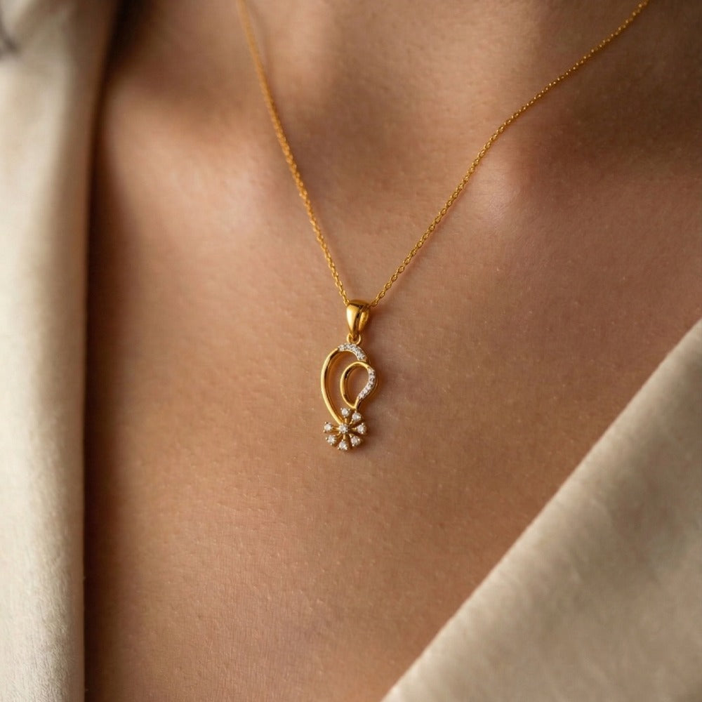Gold & Diamond Floral Pendant Set KRC40605
