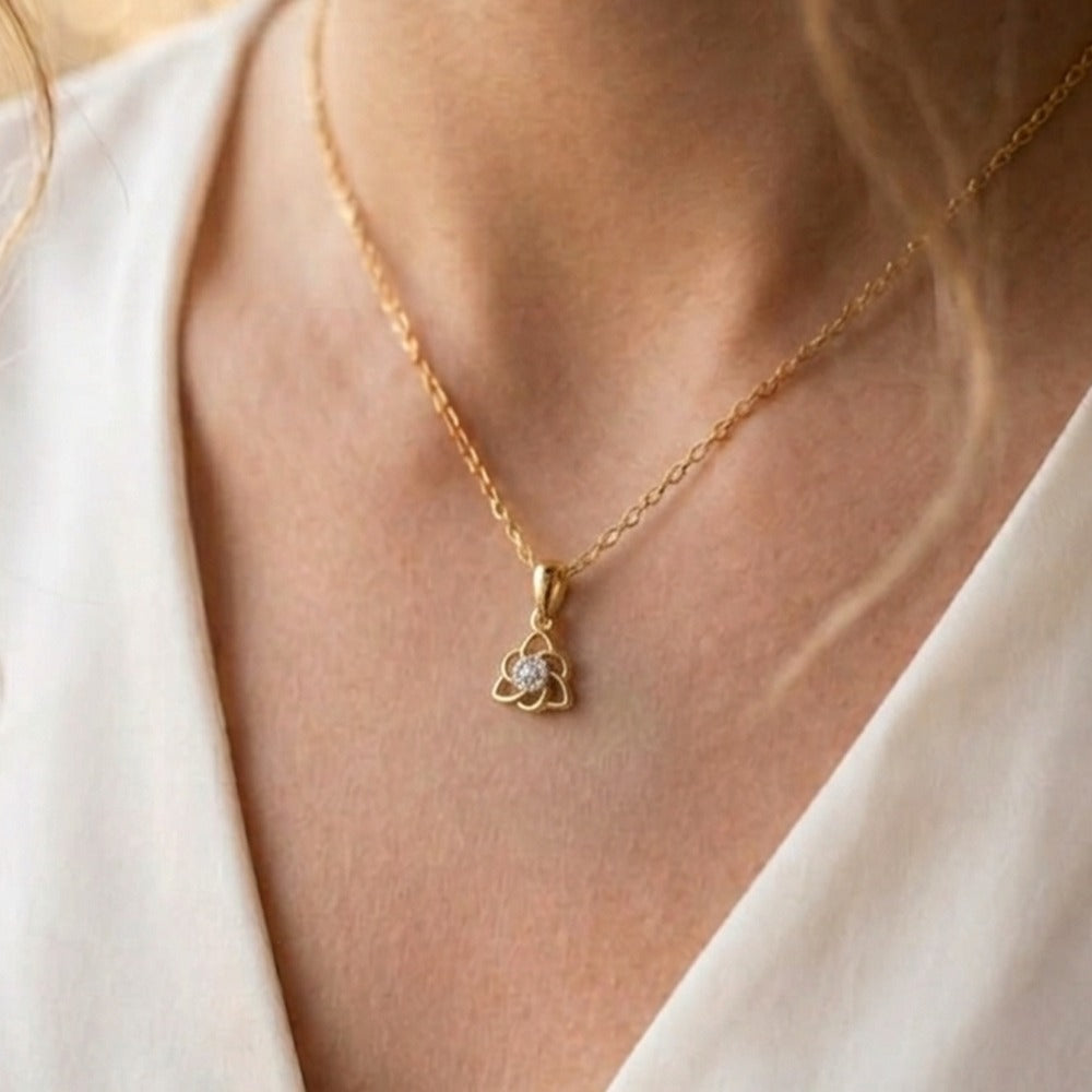 Gold & Diamond Floral Pendant Set KRC40603