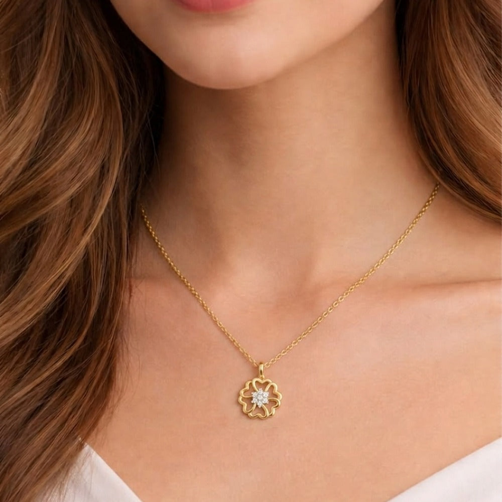Gold & Diamond Floral Pendant Set KRC40602