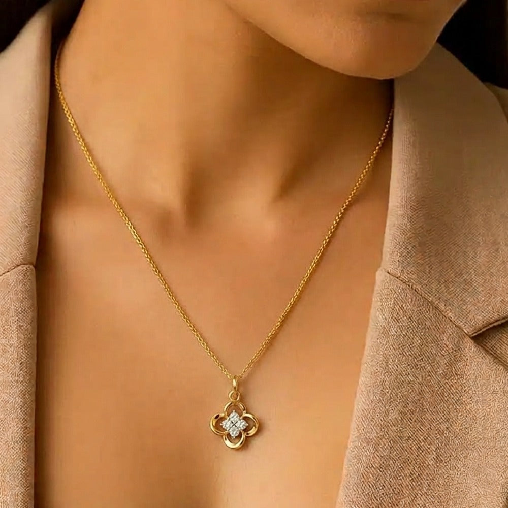 Gold & Diamond Floral Pendant Set KRC40601