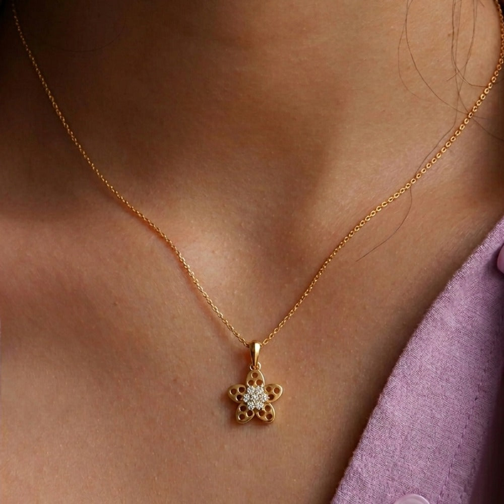 Gold & Diamond Floral Pendant Set KRC40599