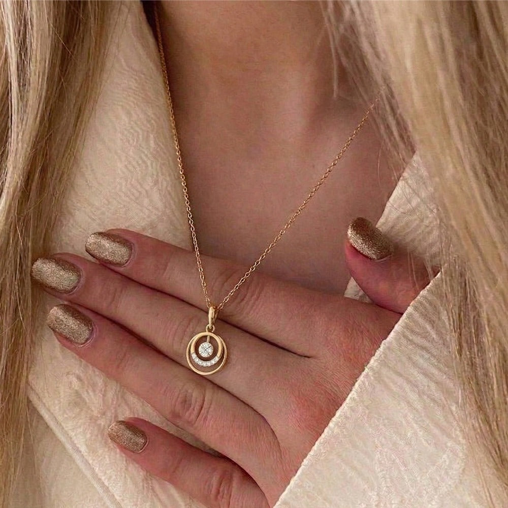 Minimal Gold & Diamond Round-Shaped Pendant Set KRC40596