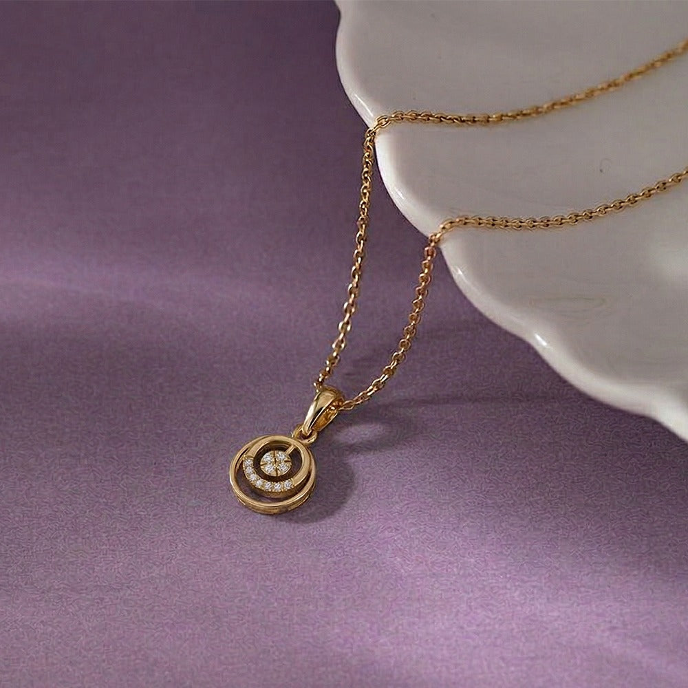 Minimal Gold & Diamond Round-Shaped Pendant Set KRC40596