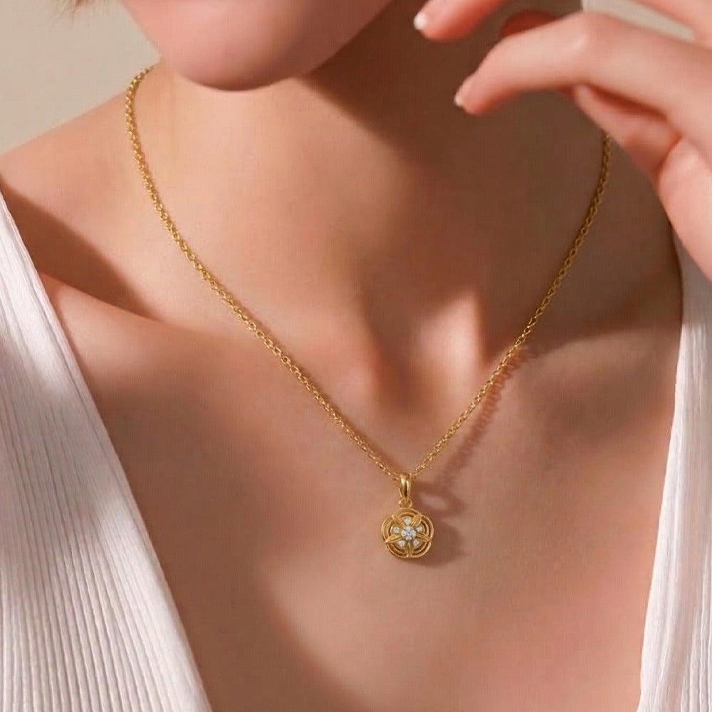 Gold & Diamond Floral Pendant Set KRC40592