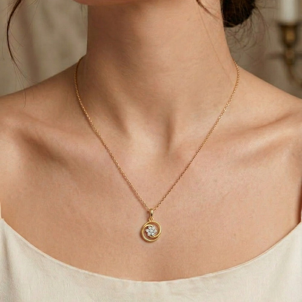 Gold & Diamond Floral Pendant Set KRC40587