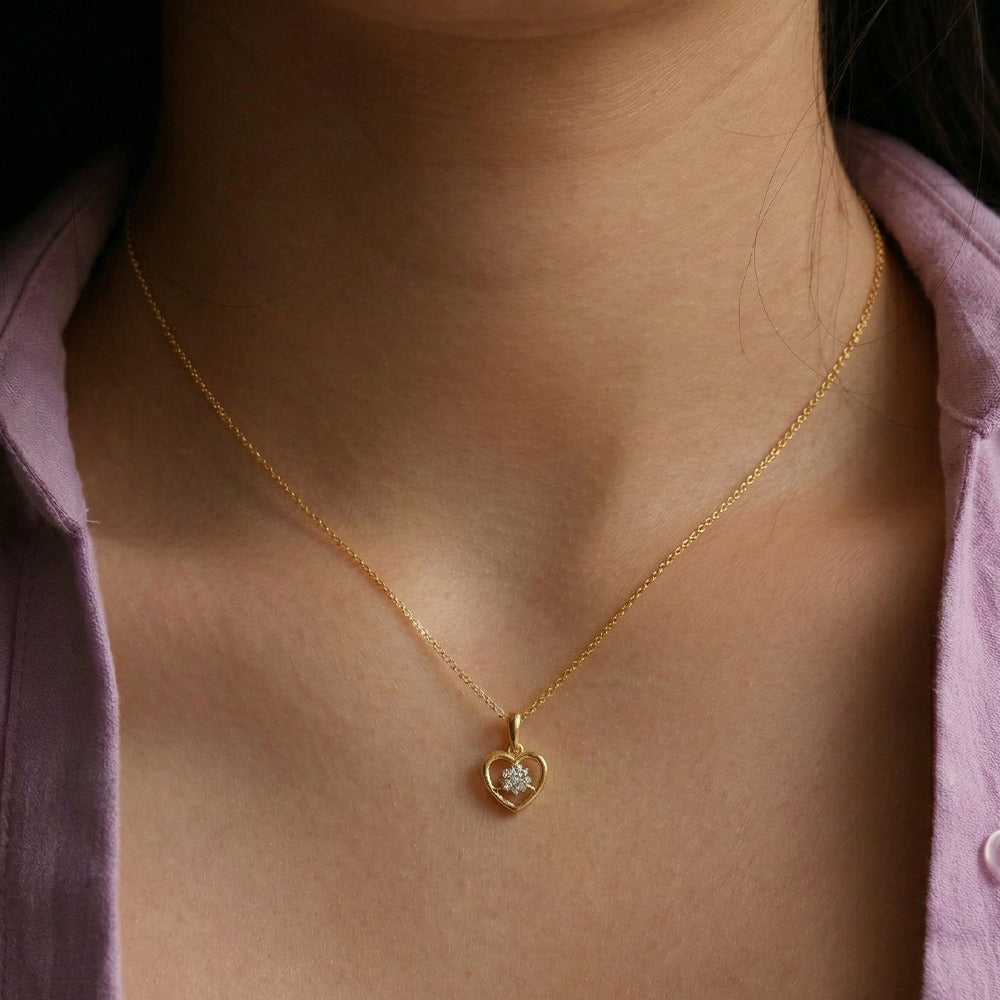 Gold & Diamond Heart Pendant Set KRC40586