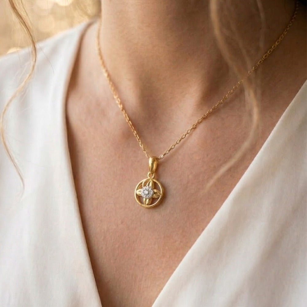 Gold & Diamond Floral Pendant Set KRC40585
