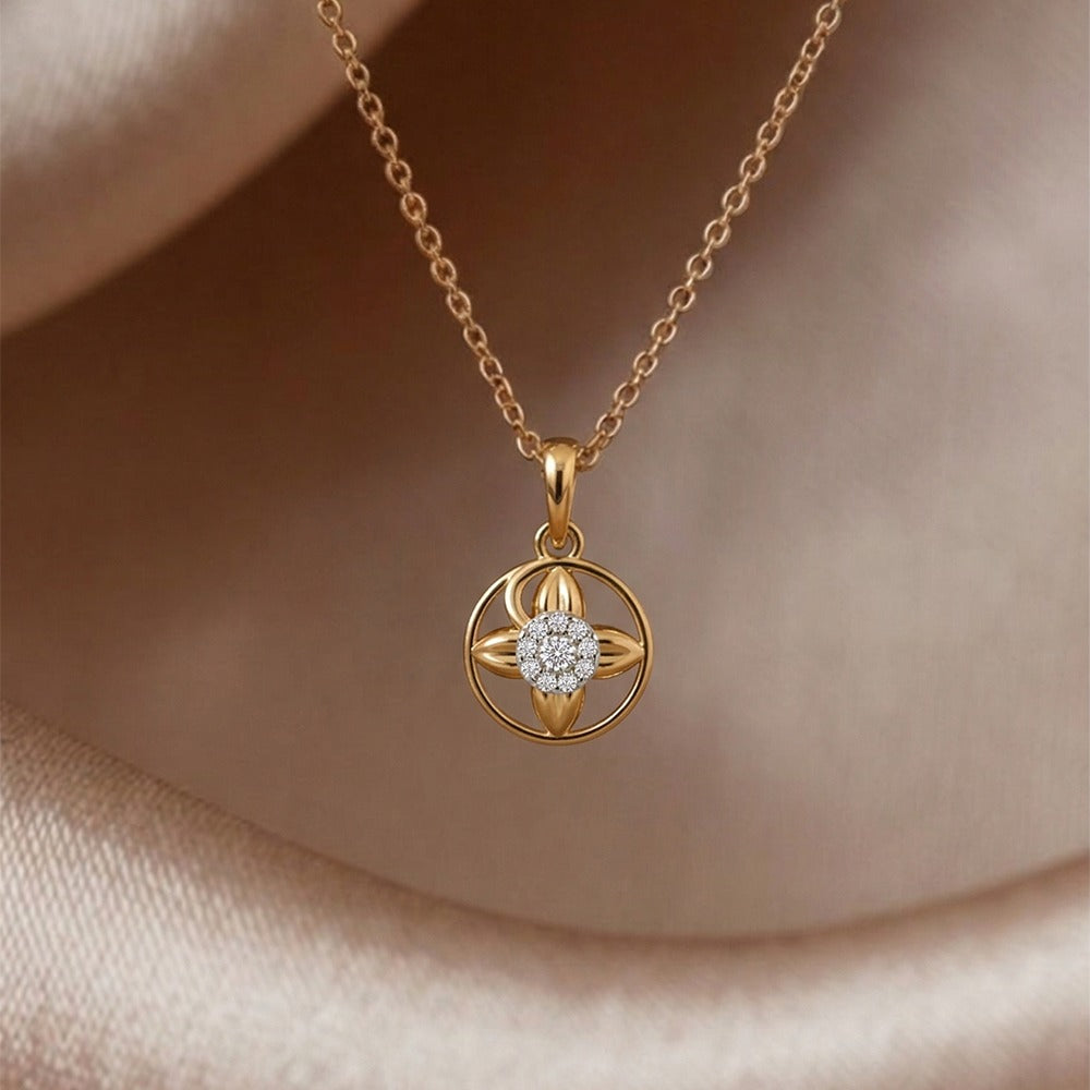 Gold & Diamond Floral Pendant Set KRC40585