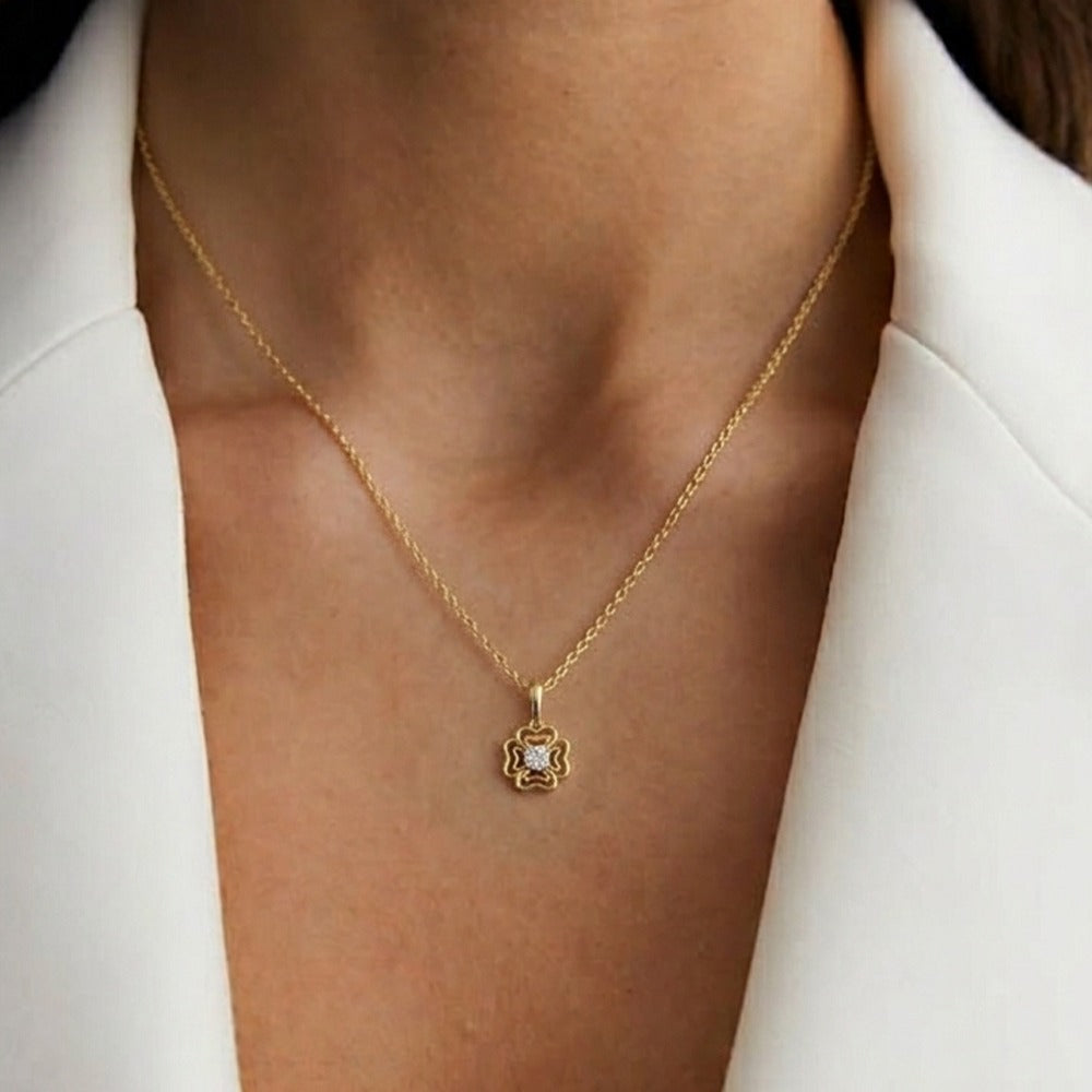Gold & Diamond Floral Pendant Set KRC40582