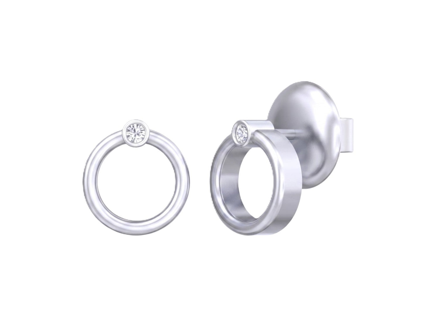 White Gold and diamond round-shaped stud earrings on a white background