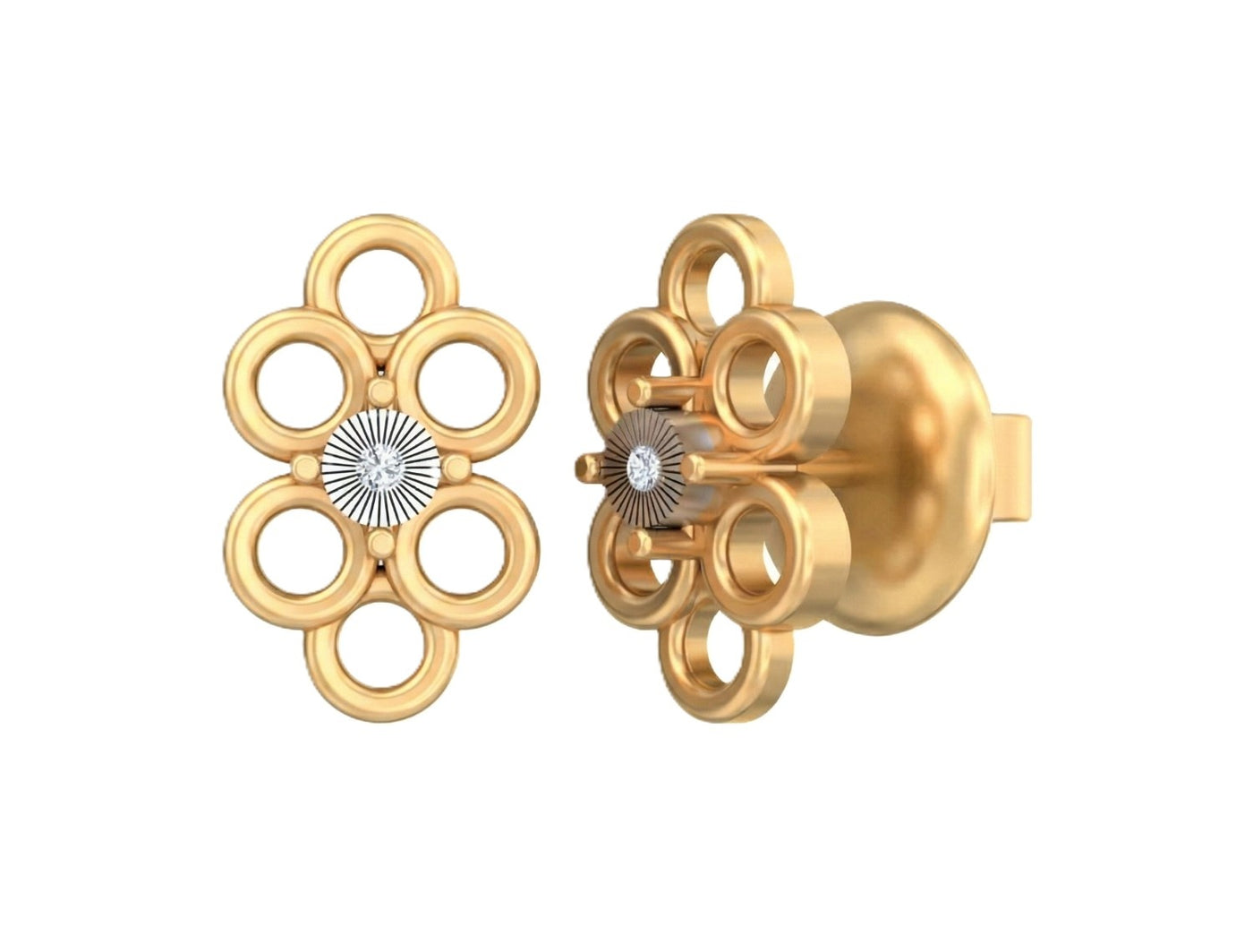 Yellow Gold and diamond floral earrings on a white background