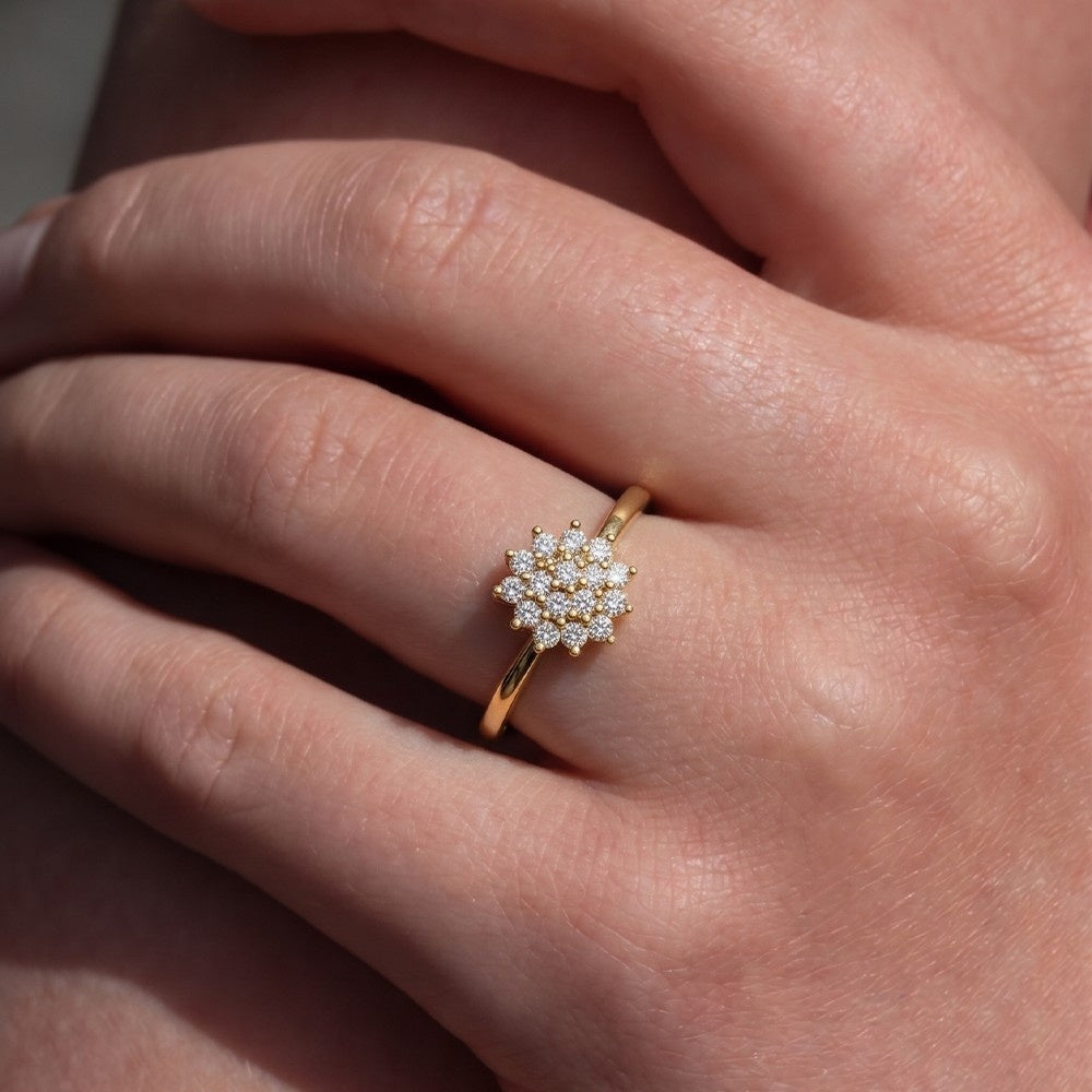 Gold & Diamond Floral Ring For Women KRC10213