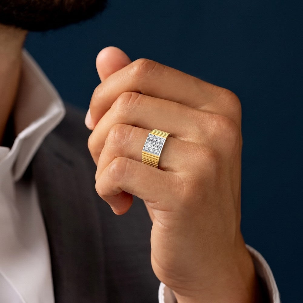 Gold & Diamond Square Ring For Men KRC20212
