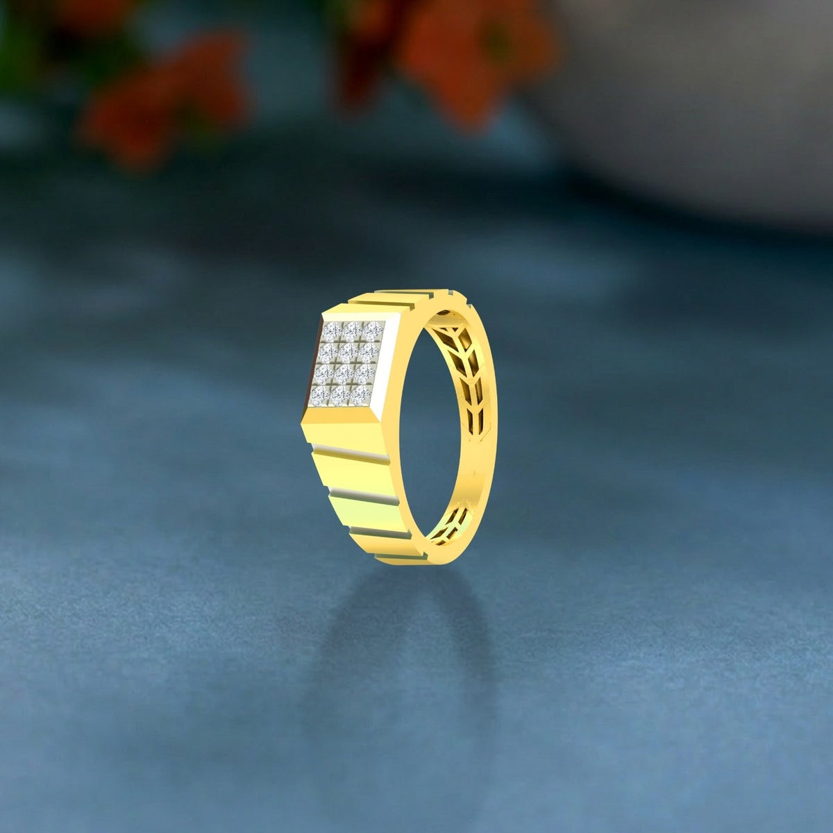 Gold and diamond band ring for men featuring a classic design with sparkling diamond accents.