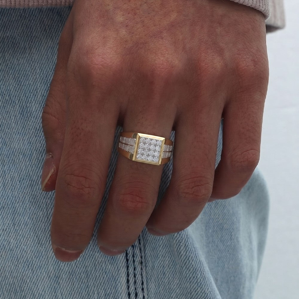 Gold & Diamond Square Ring For Men KRC20135