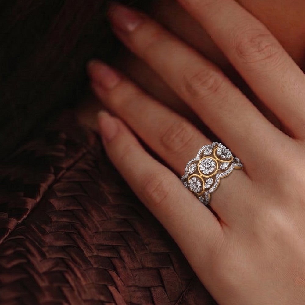 Gold & Diamond Cocktail Ring For Women KRC10759