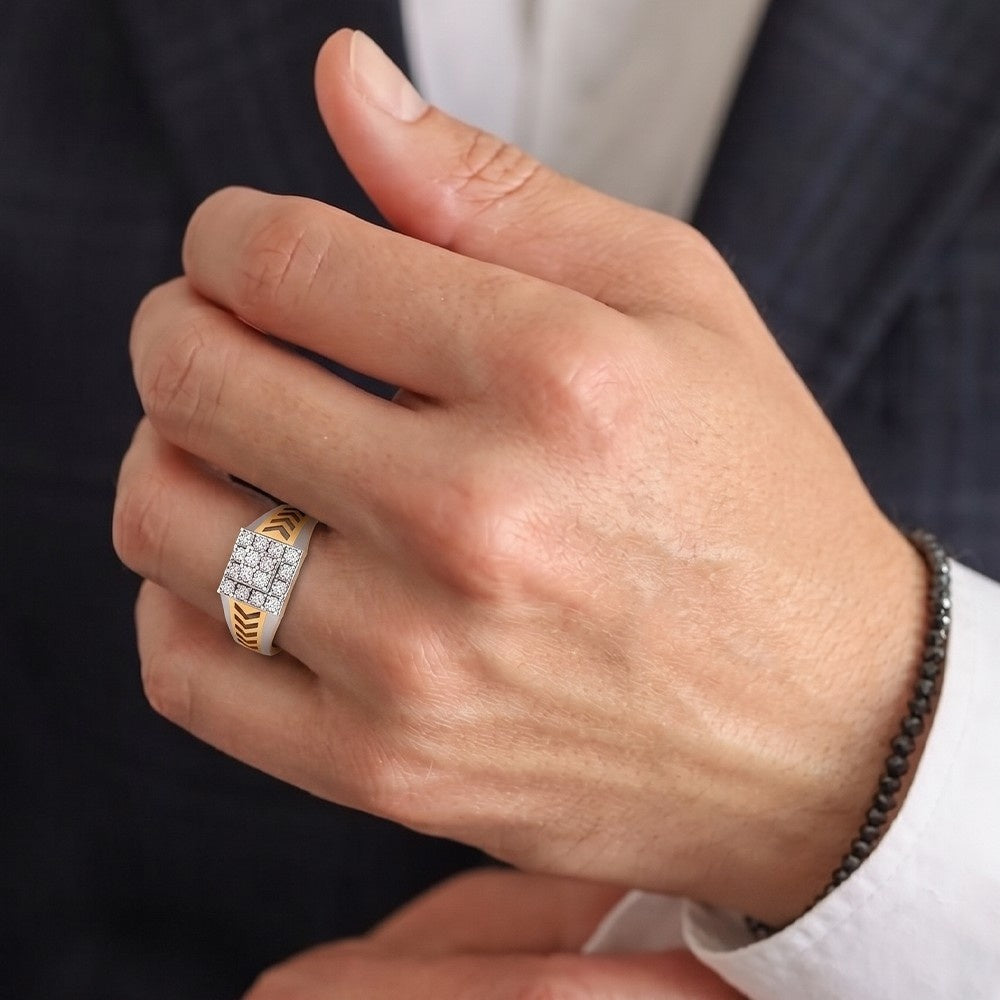 Gold & Diamond Square Ring For Men KRC20224