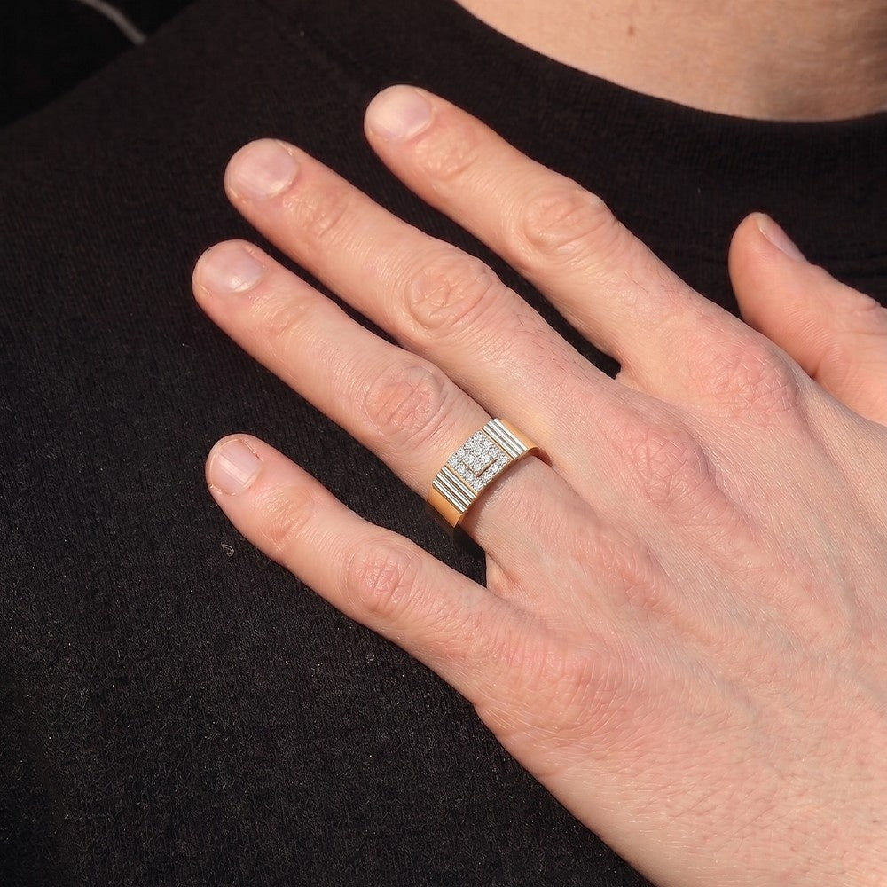 Gold & Diamond Square Ring For Men KRC10659