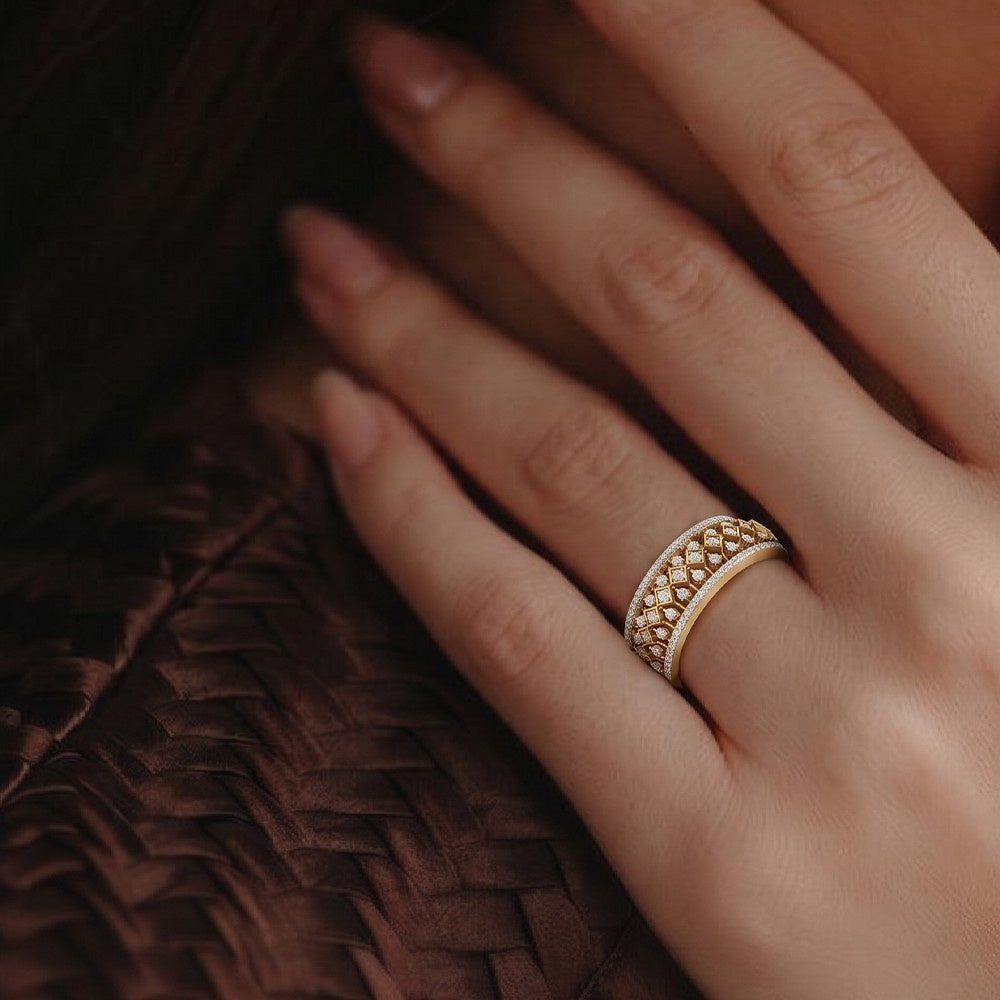 Gold & Diamond Band Ring For Women KRC10551