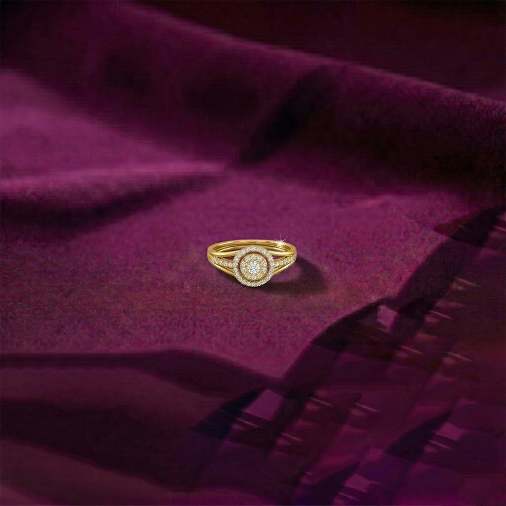 Gold & Diamond Halo Ring For Women KRB10181