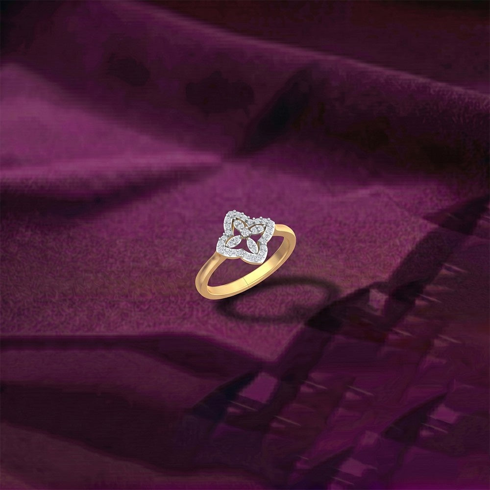 Gold & Diamond Floral Ring For Women KRB10280