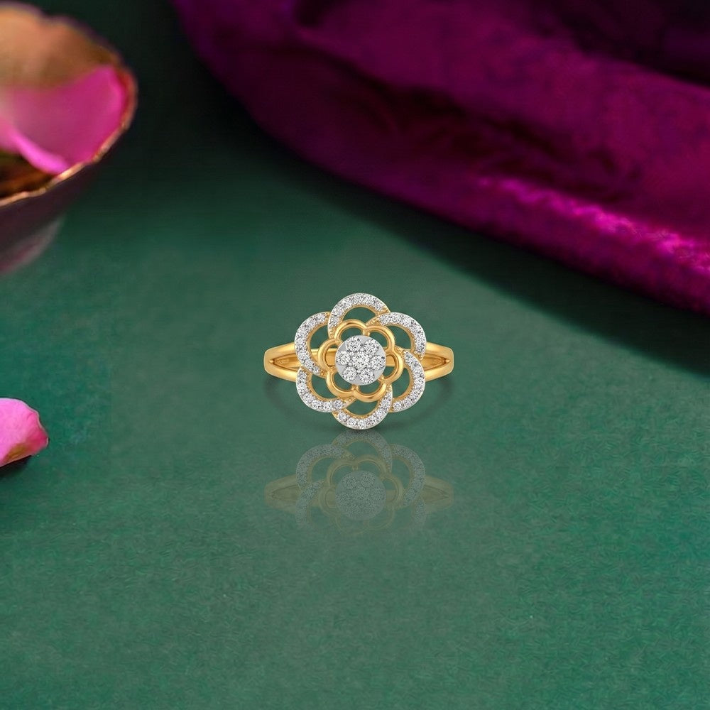 Gold & Diamond Floral Ring For Women KRC10402