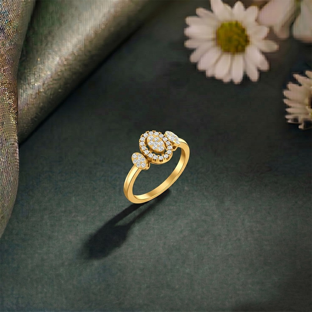 Gold & Diamond Halo Ring For Women KRC10602