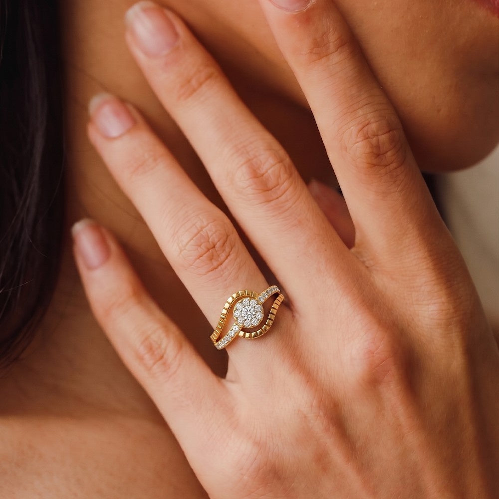 Gold & Diamond Cocktail Ring For Women KRC10549