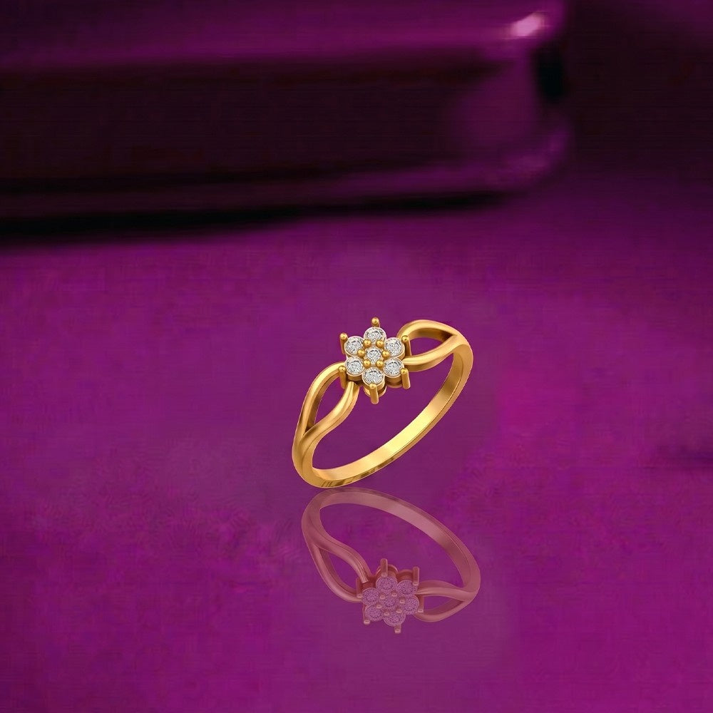 Gold & Diamond Floral Ring For Women KRC10344
