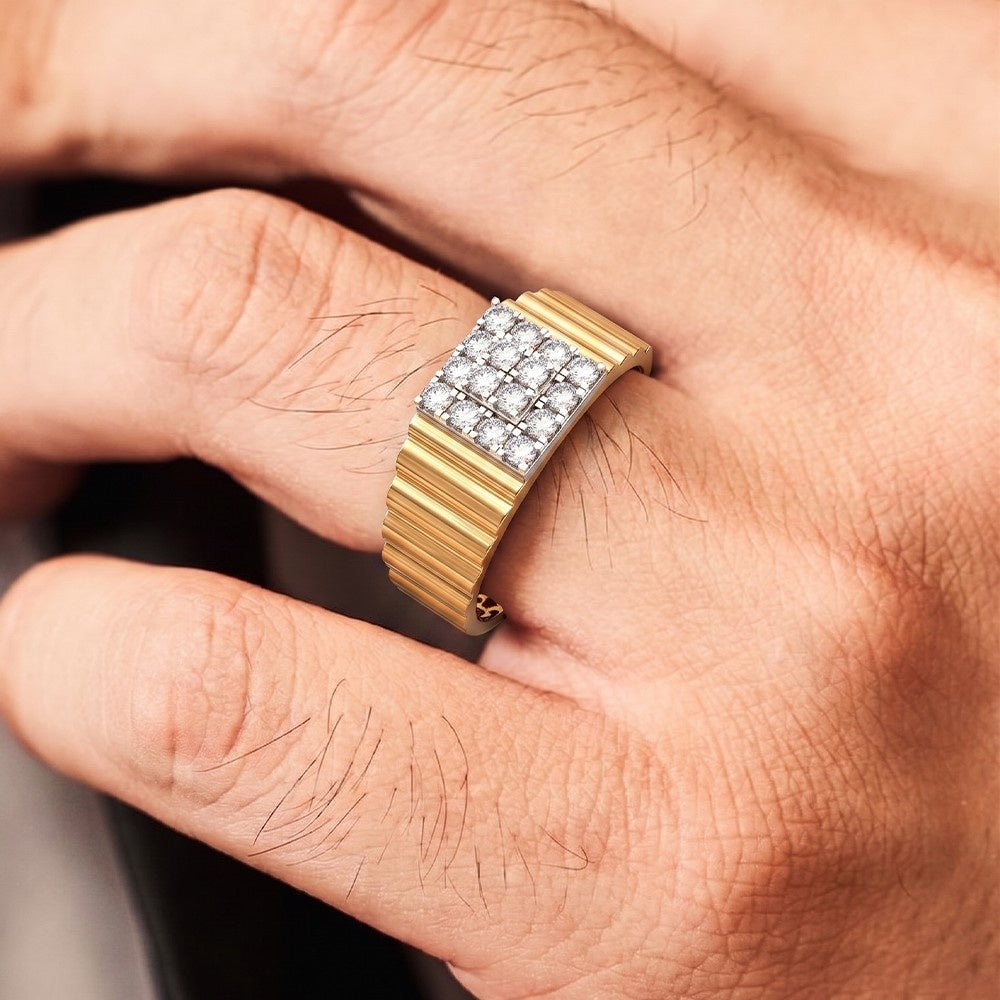 Gold & Diamond Square Ring For Men KRC20220