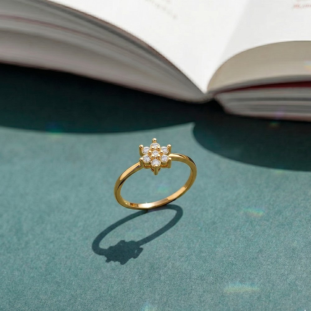 Gold & Diamond Floral Ring For Women KRC10347