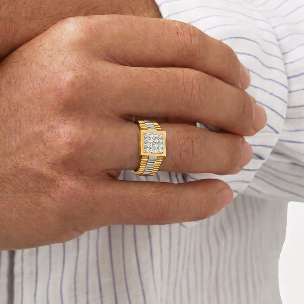 Gold & Diamond Square Ring For Men KRC20108