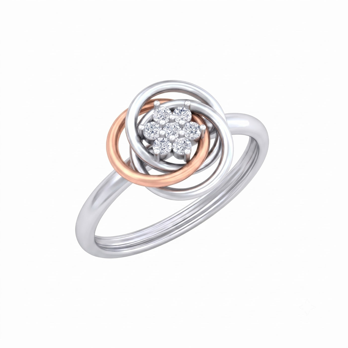 White gold and diamond with floral design on a white background.