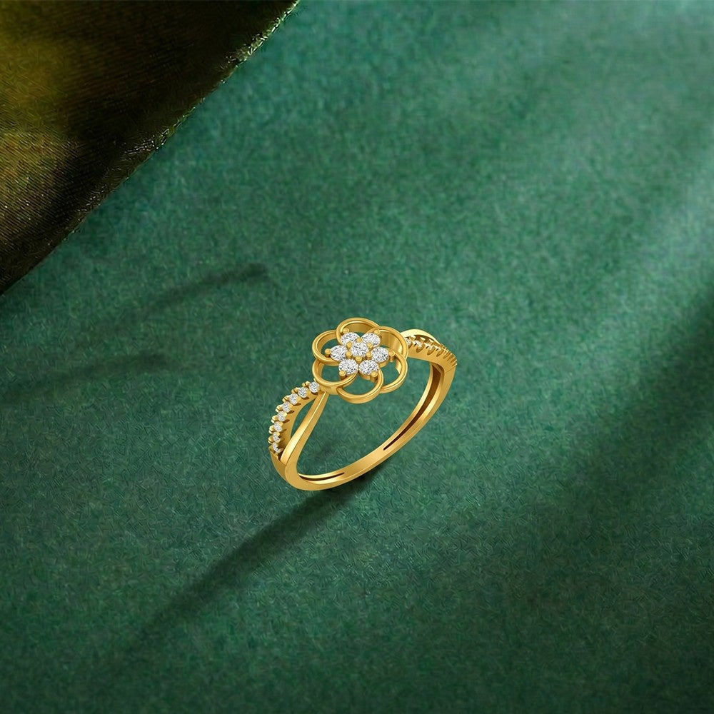 Gold & Diamond Floral Ring For Women KRC10303