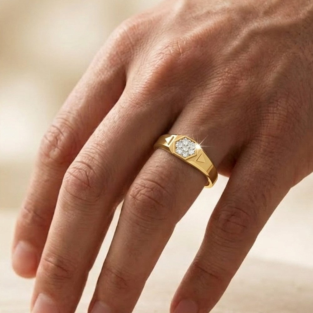 Gold & Diamond Band Ring For Men KRC20075