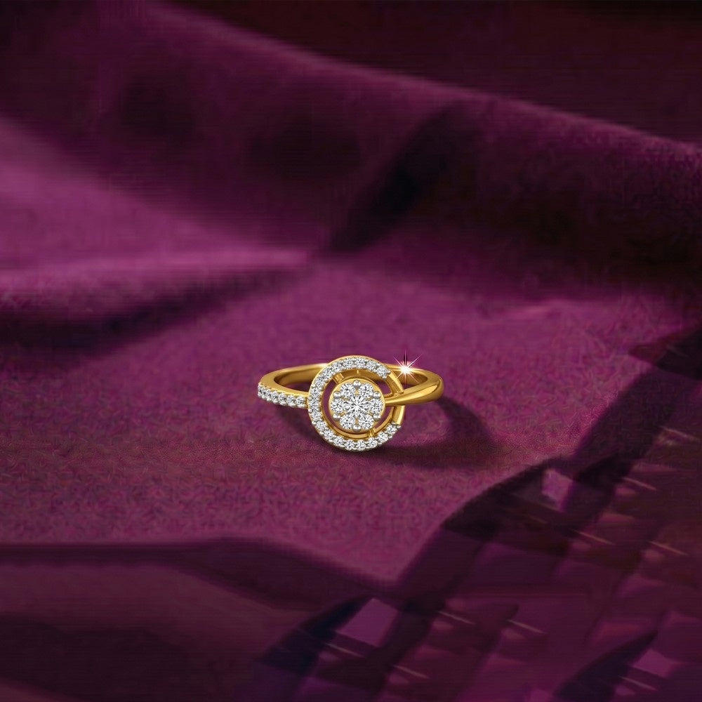 Gold & Diamond Halo Ring For Women KRC10761