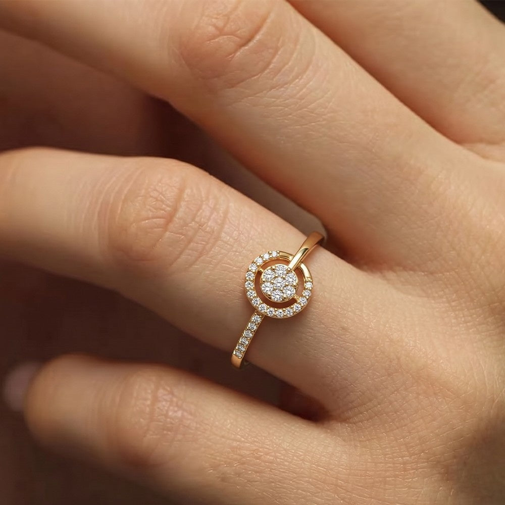 Gold & Diamond Halo Ring For Women KRC10761