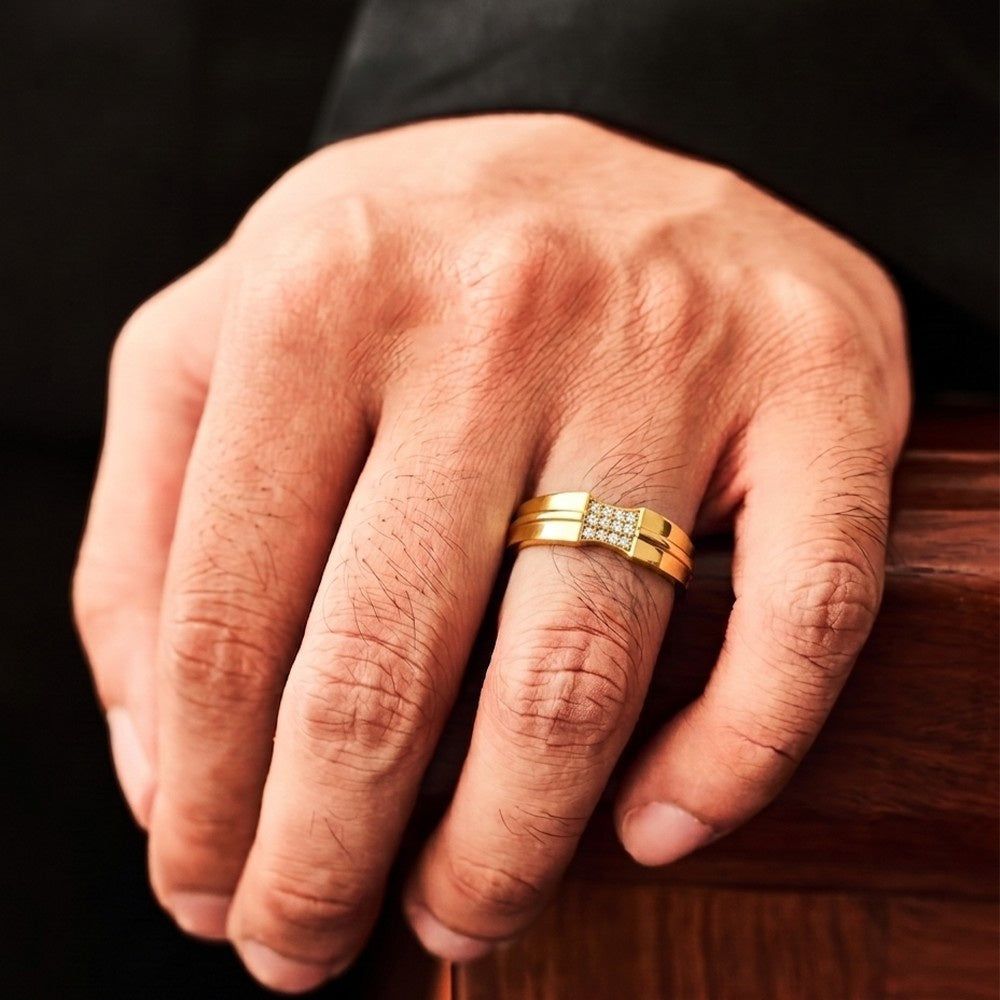 Gold & Diamond Band Ring For Men KRC20029