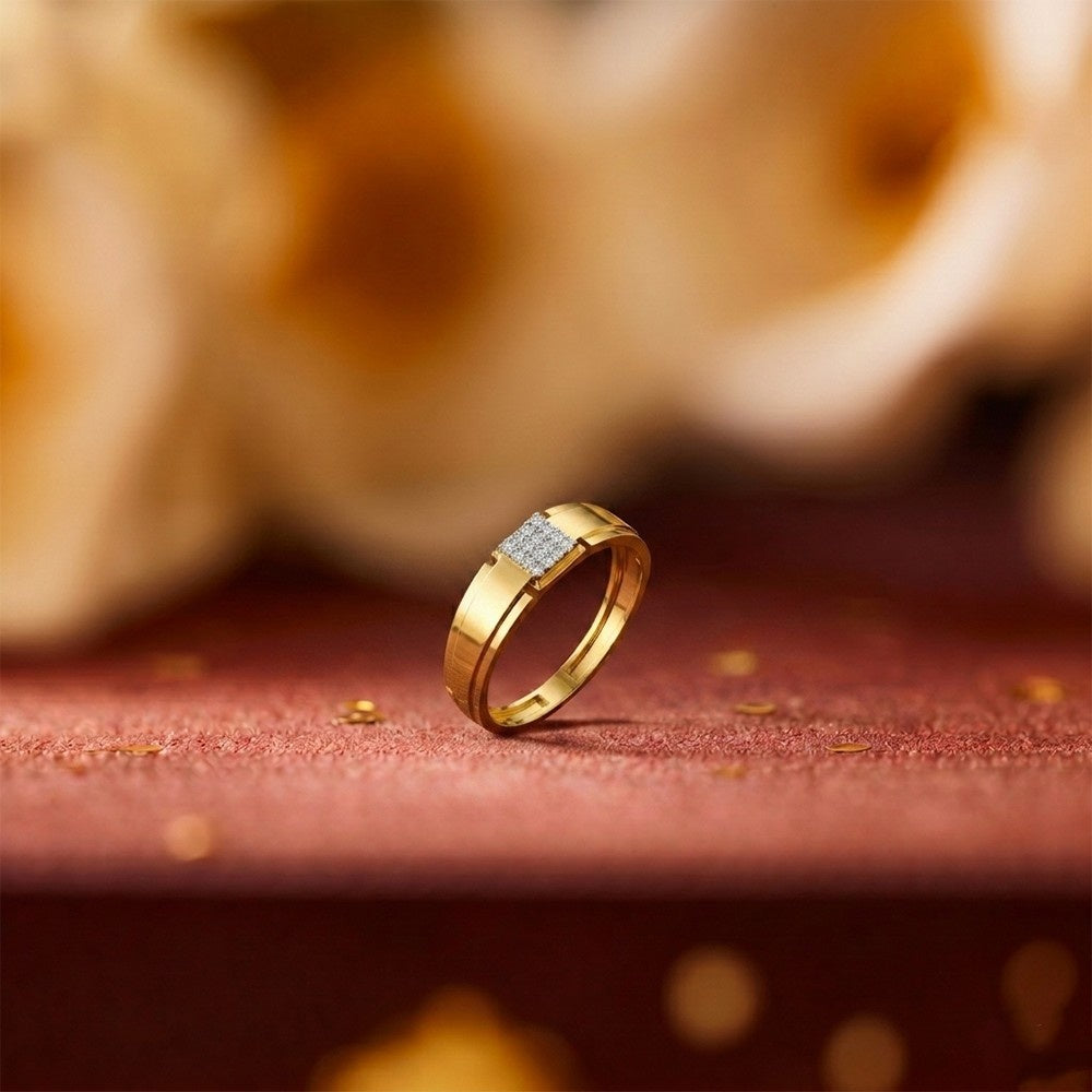 Gold & Diamond Square Band Ring For Men KRC20068