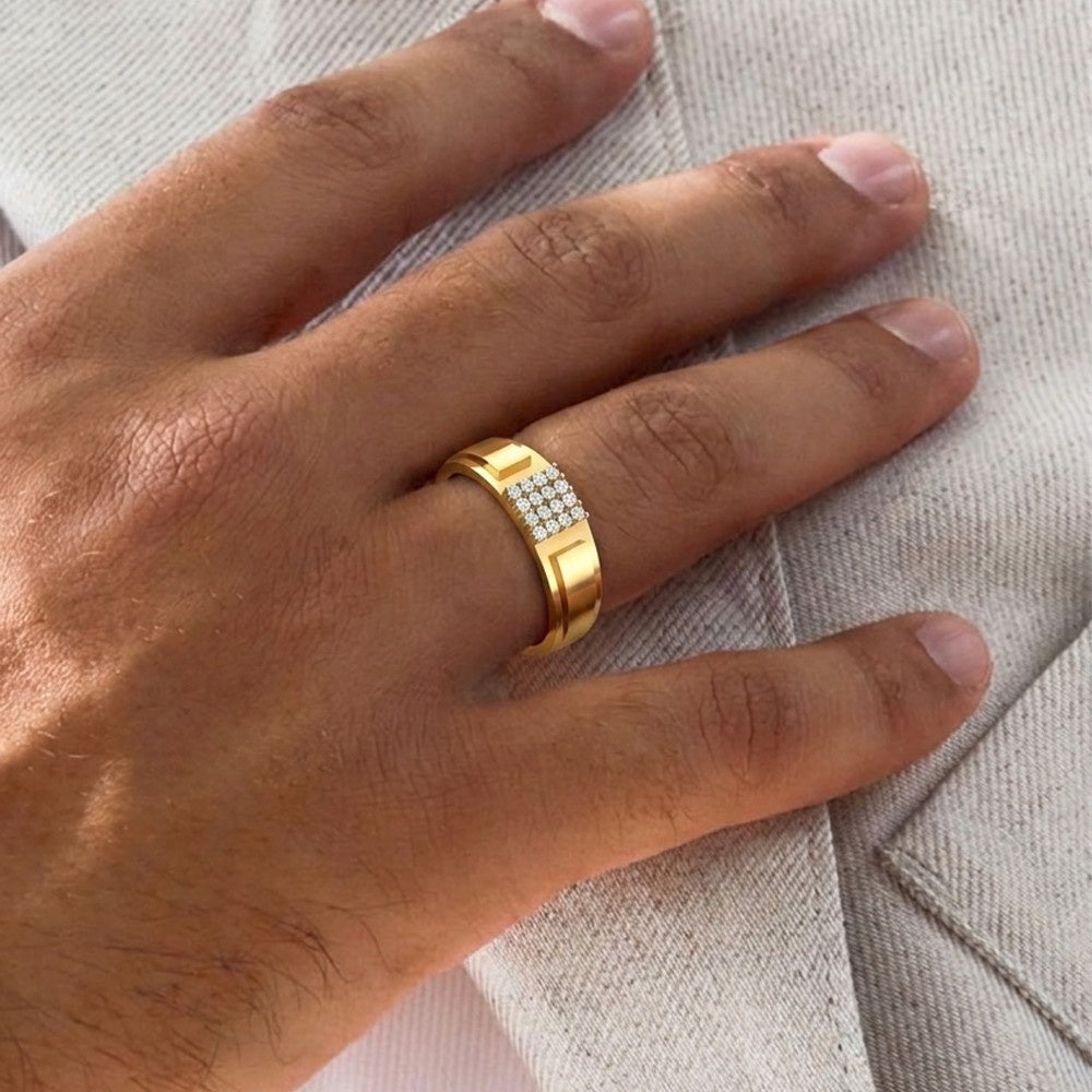Gold & Diamond Band Ring For Men KRC20067