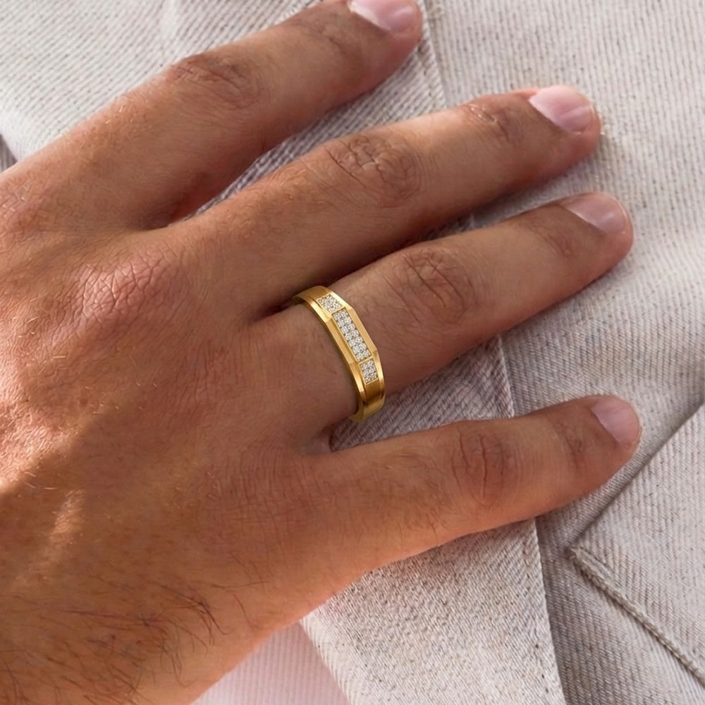Gold & Diamond Band Ring For Men KRC20074