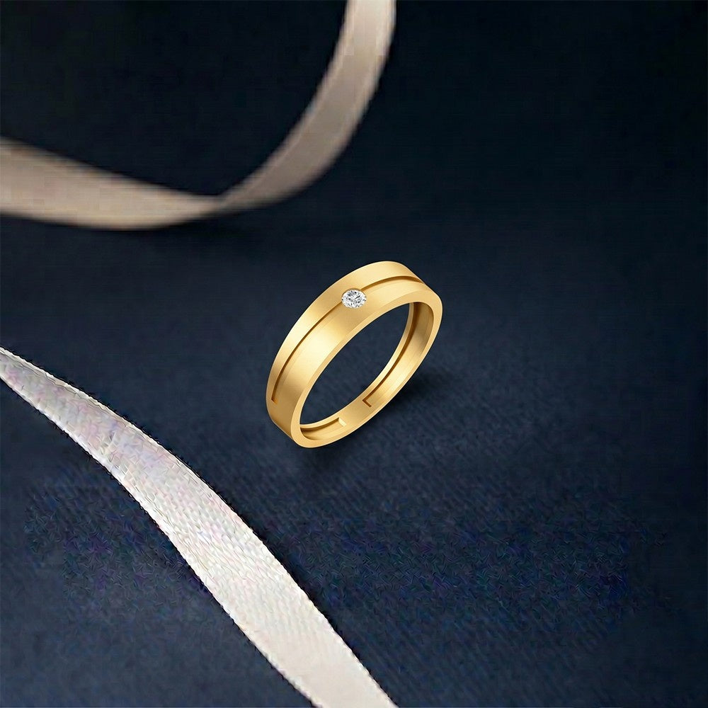 Gold & Diamond Solitaire Band Ring For Men KRC20081