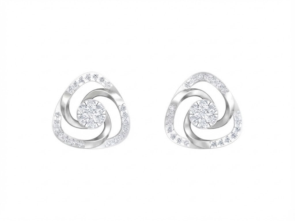 White gold and diamond stud earring on a white background.