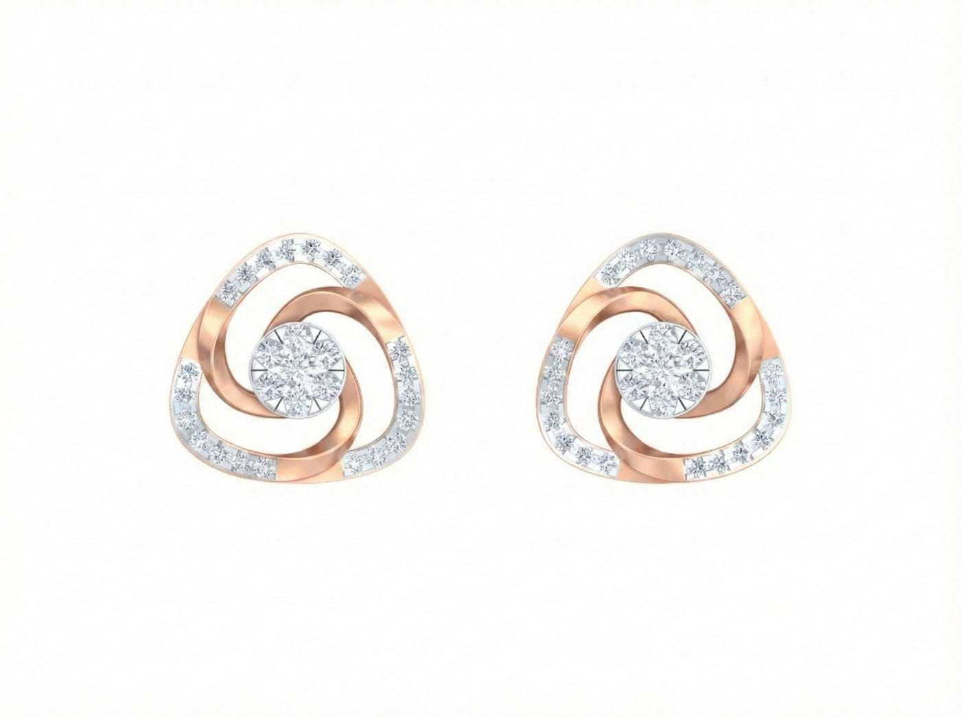 Rose gold and diamond stud earring on a white background.