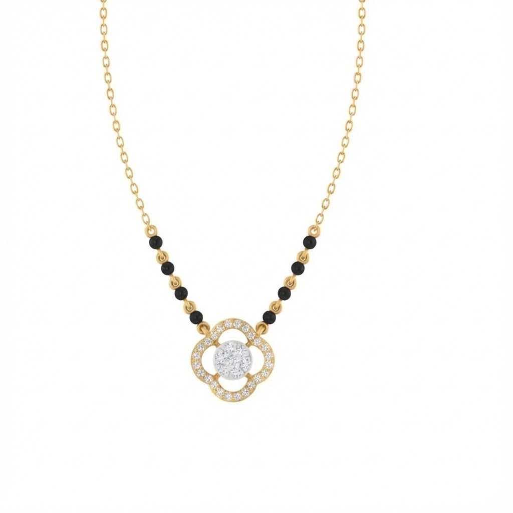 Gold & Diamond Floral Beaded Mangalsutra For Women KRC50146