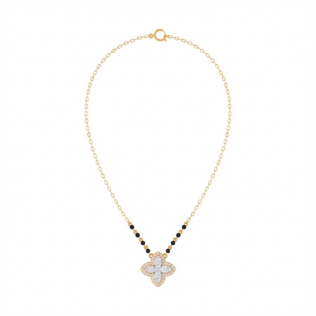 yellow gold and diamond mangalsutra with a star-shaped on a white background