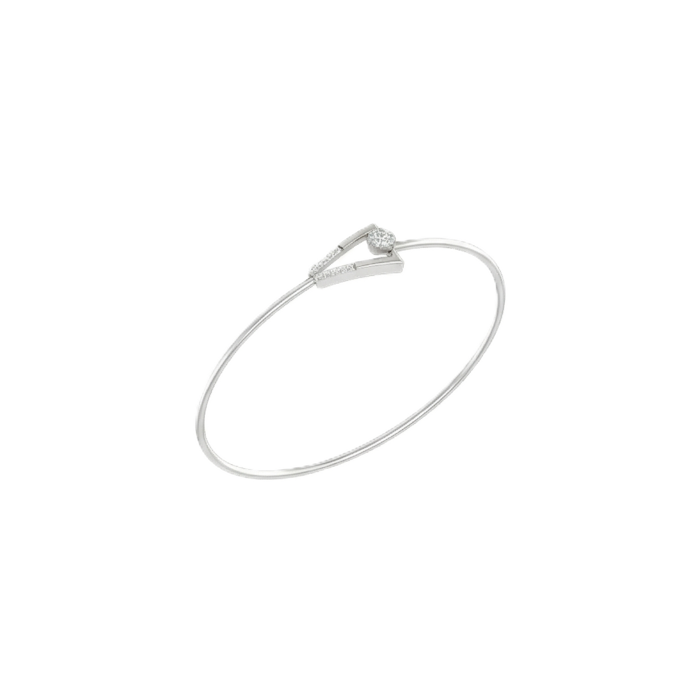 White gold diamond open cuff bracelet with solitaire accent